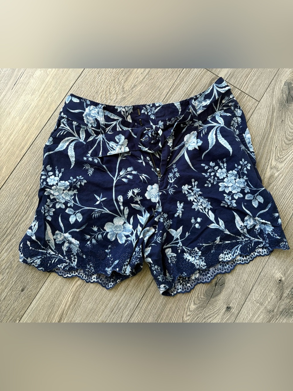 Laura Ashley Navy Floral High Waist Scalloped Shorts